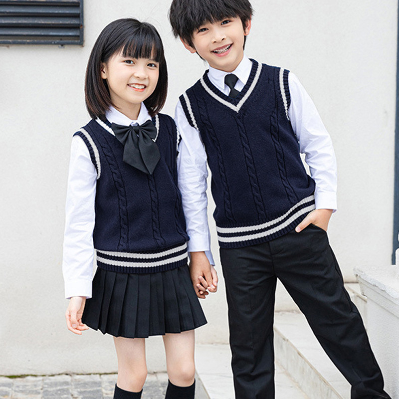 Little Star vaikų megzta vesta koledžo stiliaus, be rankovių, unisex, V kaklo, 100% medvilnė, dryžuotas arba vienalytis raštas, švelnus prisilietimas