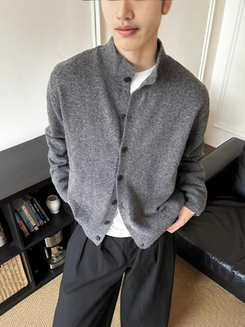 Muški pleteni kardigan – američki retro stil, V-izrez, širok kroj, chenille pletenina