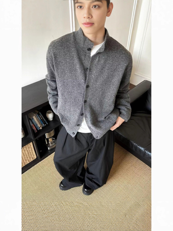 Muški pleteni kardigan – američki retro stil, V-izrez, širok kroj, chenille pletenina