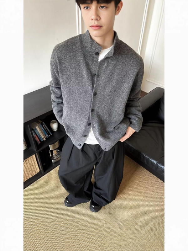 Muški pleteni kardigan – američki retro stil, V-izrez, širok kroj, chenille pletenina