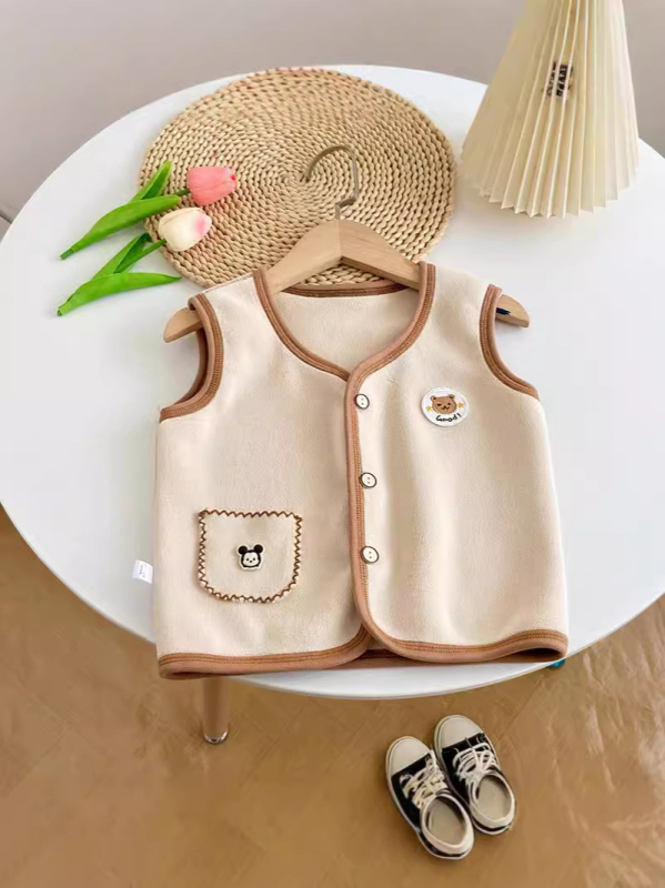 Детски кардиган-жилет от велур с двустранна подплата, полиестер 93,4%, едностранно закопчаване, за новородени