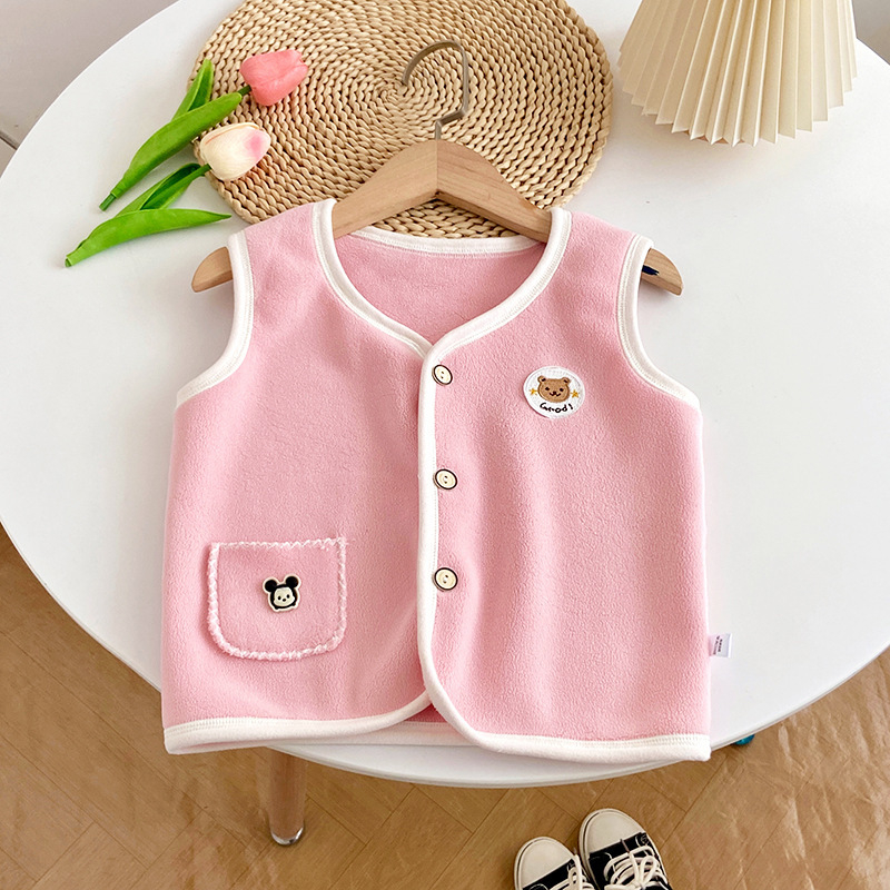 Детски кардиган-жилет от велур с двустранна подплата, полиестер 93,4%, едностранно закопчаване, за новородени