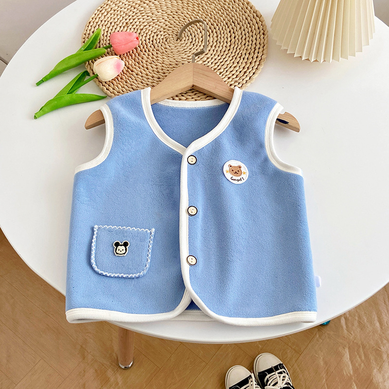 Детски кардиган-жилет от велур с двустранна подплата, полиестер 93,4%, едностранно закопчаване, за новородени