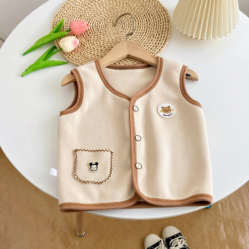 Детски кардиган-жилет от велур с двустранна подплата, полиестер 93,4%, едностранно закопчаване, за новородени