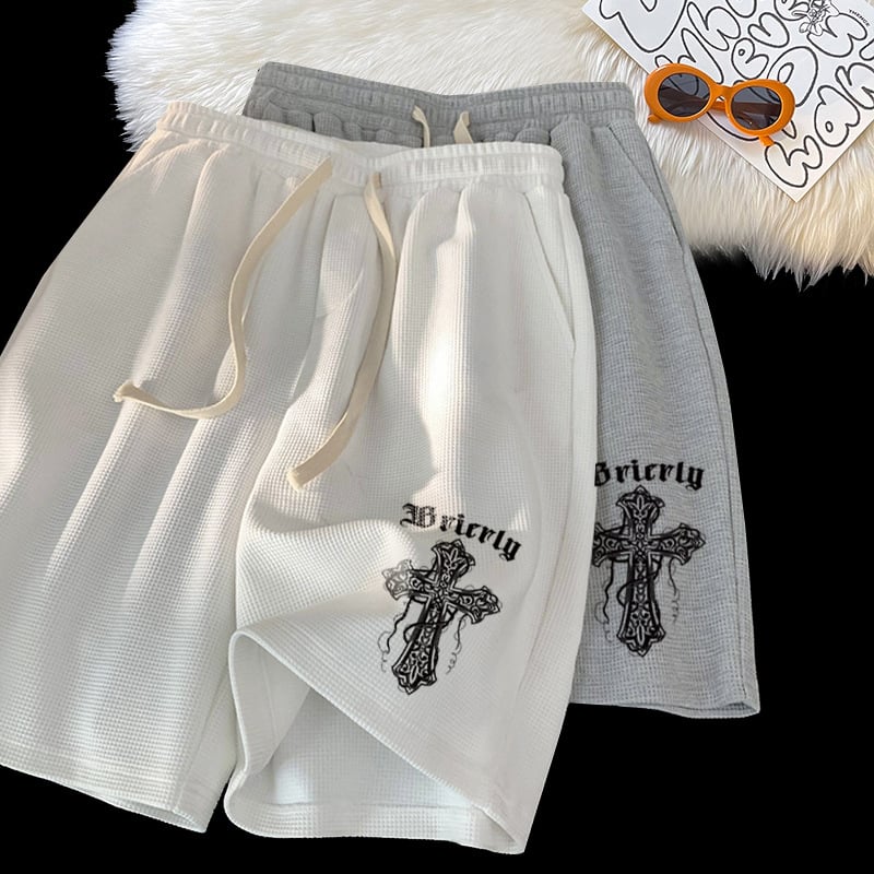 Korėjos stiliaus, 100% poliesteris, vaflių tekstūra, laisvi šortai vasarai