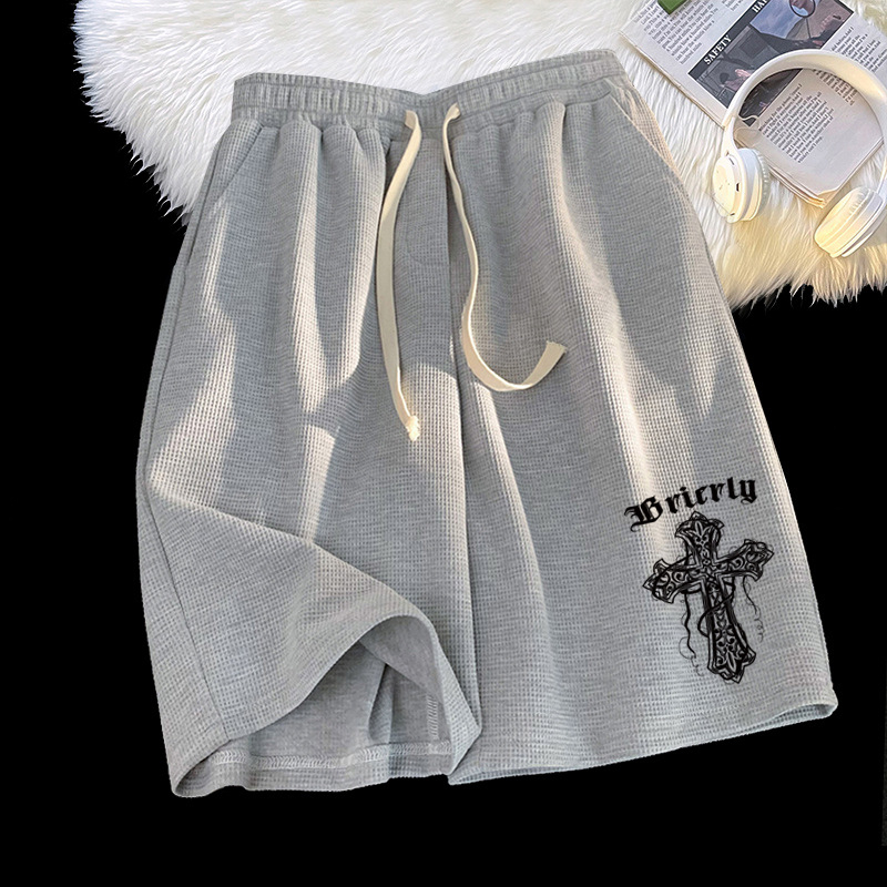 Korėjos stiliaus, 100% poliesteris, vaflių tekstūra, laisvi šortai vasarai