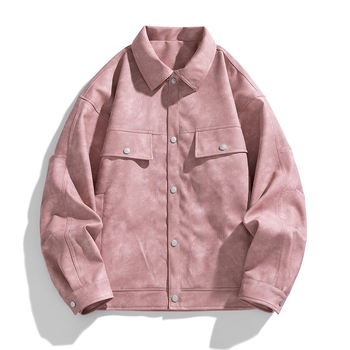 PU кожено яке за мъже – ревер, двуредно закопчаване, свободна кройка, триизмерни патч джобове