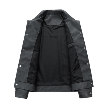 PU кожено яке за мъже – ревер, двуредно закопчаване, свободна кройка, триизмерни патч джобове