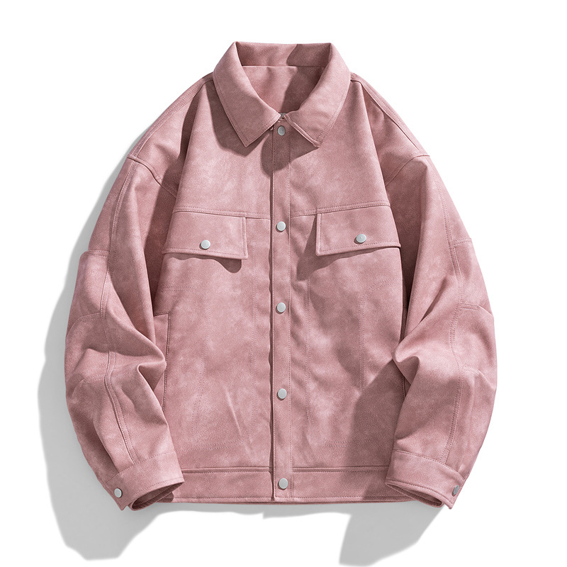 PU кожено яке за мъже – ревер, двуредно закопчаване, свободна кройка, триизмерни патч джобове