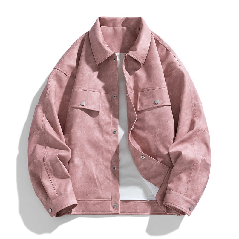 PU кожено яке за мъже – ревер, двуредно закопчаване, свободна кройка, триизмерни патч джобове