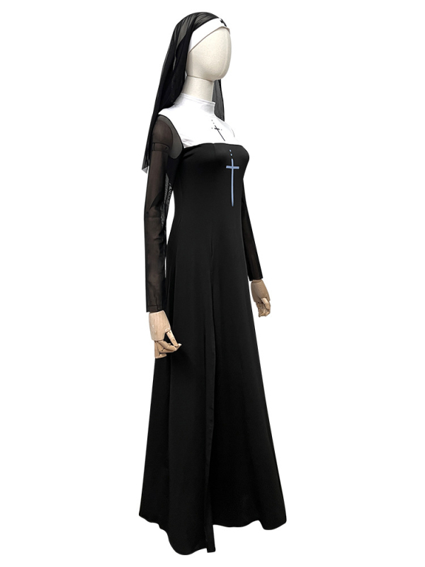 Halloween suaugusiųjų seksuali vienuolės cosplay kostiumas – moterims 18–24 metų, poliesteris, 70-80% sudėtis, ruduo 2025