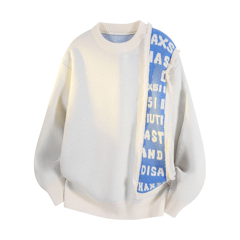 Pleten džemper s kapuljom, slobodan kroj, okrugli ovratnik, dugi rukavi, jacquard vezenje