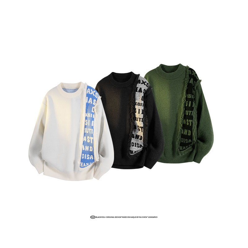 Pleten džemper s kapuljom, slobodan kroj, okrugli ovratnik, dugi rukavi, jacquard vezenje