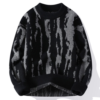 Muški pulover s okruglim izrezom — žakardno pletenje, akrilna smjesa, dugi rukavi, jesen-zima stil