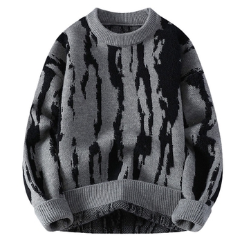 Muški pulover s okruglim izrezom — žakardno pletenje, akrilna smjesa, dugi rukavi, jesen-zima stil