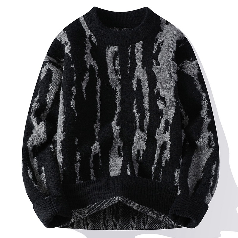 Muški pulover s okruglim izrezom — žakardno pletenje, akrilna smjesa, dugi rukavi, jesen-zima stil