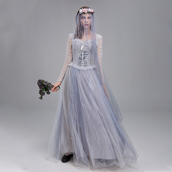 Cosplay suknelė moterims – vaiduoklių nuotaka, poliesterio audinys, poliesterio pluoštas, prekinis ženklas Yixiaoyi, etninis stilius, literatūrinis retro