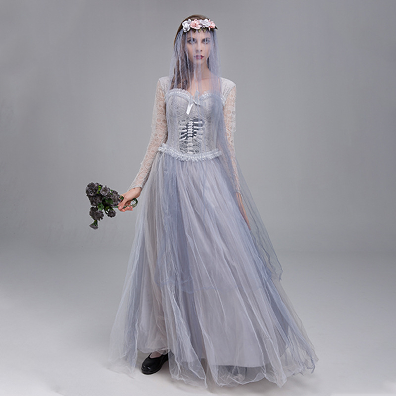 Cosplay suknelė moterims – vaiduoklių nuotaka, poliesterio audinys, poliesterio pluoštas, prekinis ženklas Yixiaoyi, etninis stilius, literatūrinis retro