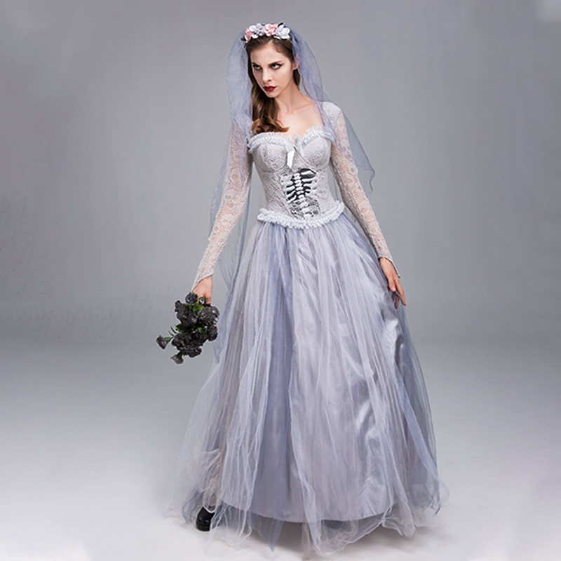 Cosplay suknelė moterims – vaiduoklių nuotaka, poliesterio audinys, poliesterio pluoštas, prekinis ženklas Yixiaoyi, etninis stilius, literatūrinis retro