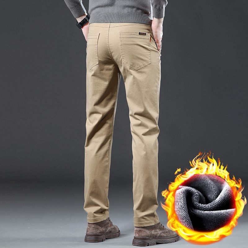 Muške hlače za poslovno casual, ravni kroj, flis podstava, 97% pamuk, visok struk, više džepova