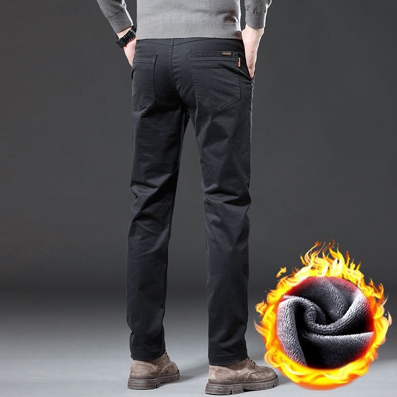 Muške hlače za poslovno casual, ravni kroj, flis podstava, 97% pamuk, visok struk, više džepova