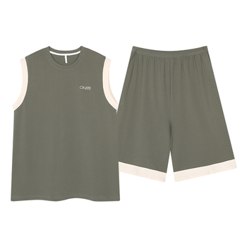 Puuvillane meeste pidžaamade komplekt - varrukateta top ja lühikesed püksid, ümmarguse kaelusega, õhuke kangas 141-160 g/m2, suvi