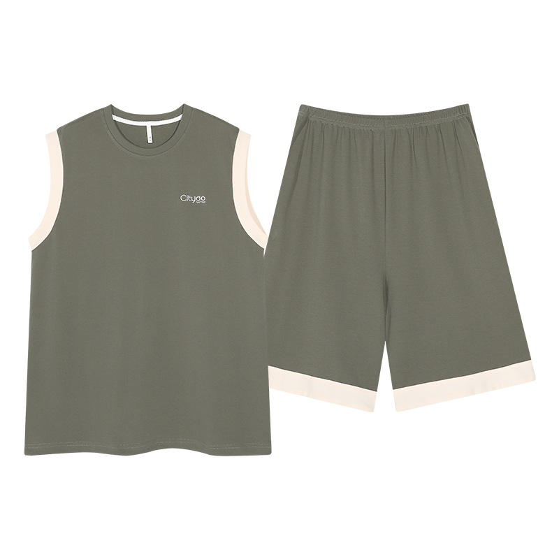 Puuvillane meeste pidžaamade komplekt - varrukateta top ja lühikesed püksid, ümmarguse kaelusega, õhuke kangas 141-160 g/m2, suvi