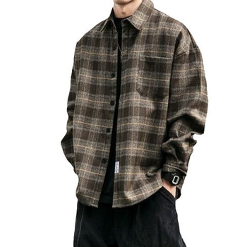 Ruuduline särk paksu kangaga, pikad varrukad, lappekrae, vaba lõige