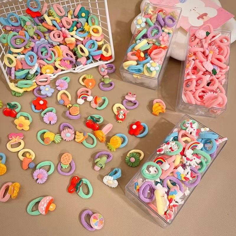 Детски ластички за коса от плат, ръчна изработка, корейски стил, дъгова шарка