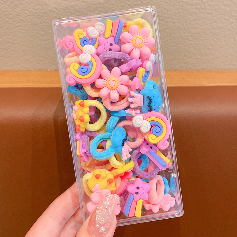 Vaikams skirtos plaukų gumelės iš audinio, rankų darbo, korėjietiško stiliaus, vaivorykštės raštas