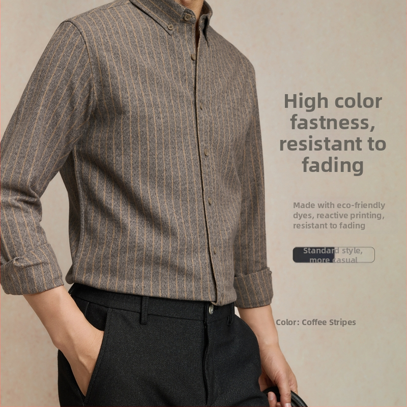 Meeste puuvillane särk vertikaalsete triipudega, pikkade varrukatega, ruuduline krae, tihe lõige, talvine igapäevane äriline särk