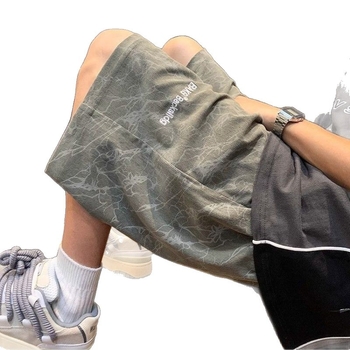 Мъжки къси панталони, прави крачоли, средно-ниска талия, полиестер, летни ежедневни спортни шорти