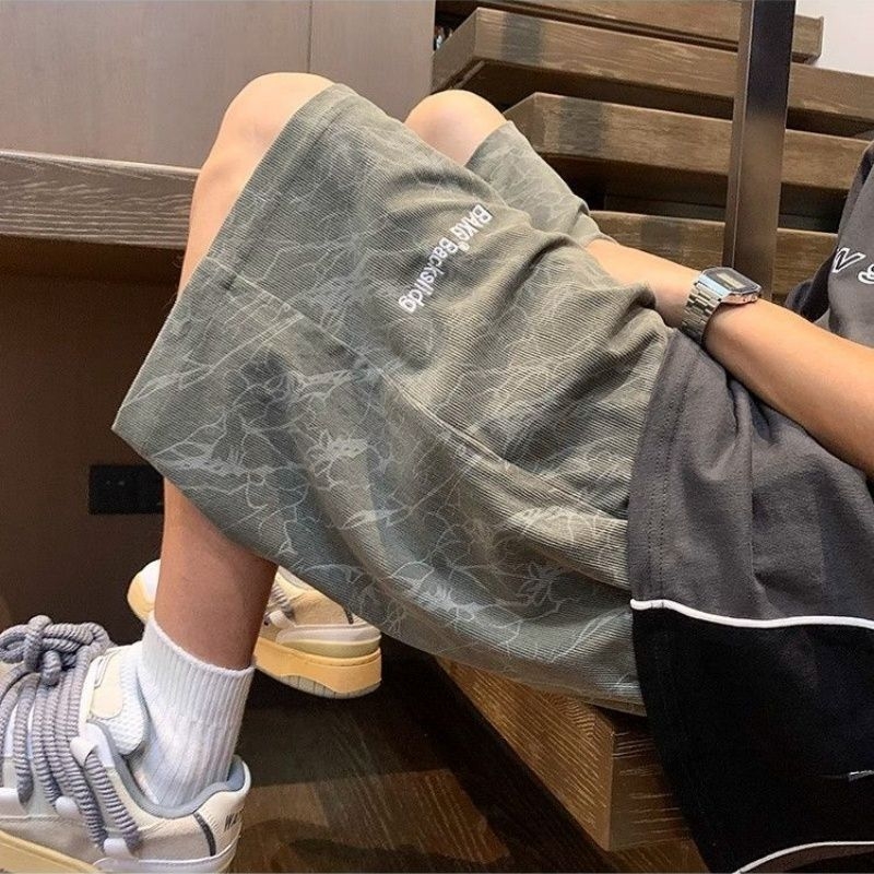 Мъжки къси панталони, прави крачоли, средно-ниска талия, полиестер, летни ежедневни спортни шорти