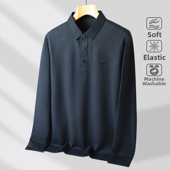 Vyrų polo marškiniai su atlapos apykakle, ilgomis rankovėmis, plona medžiaga, poliesterio-elastano mišinys