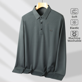Vyrų polo marškiniai su atlapos apykakle, ilgomis rankovėmis, plona medžiaga, poliesterio-elastano mišinys