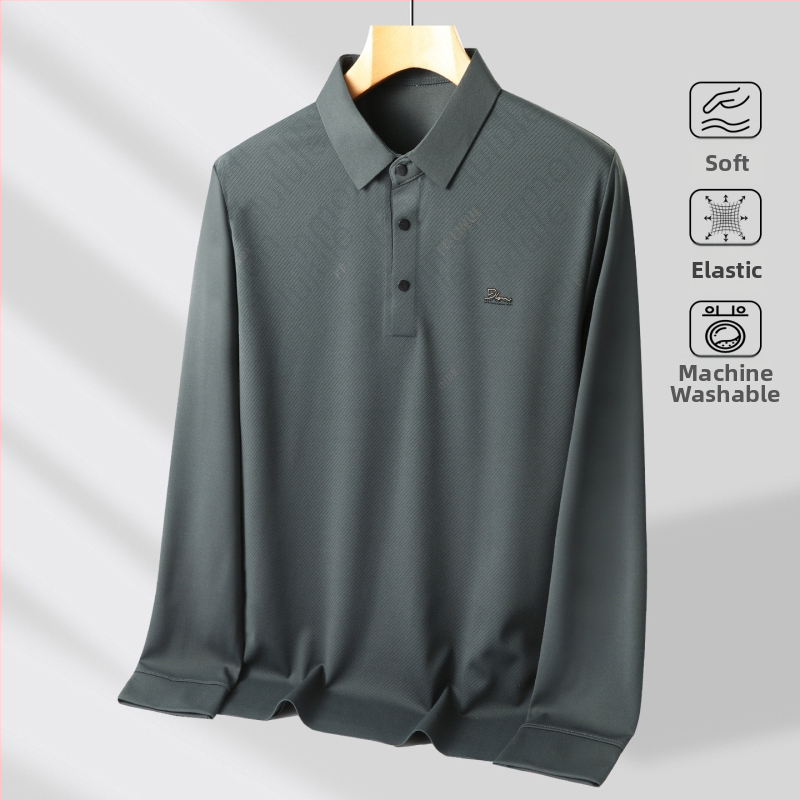 Vyrų polo marškiniai su atlapos apykakle, ilgomis rankovėmis, plona medžiaga, poliesterio-elastano mišinys