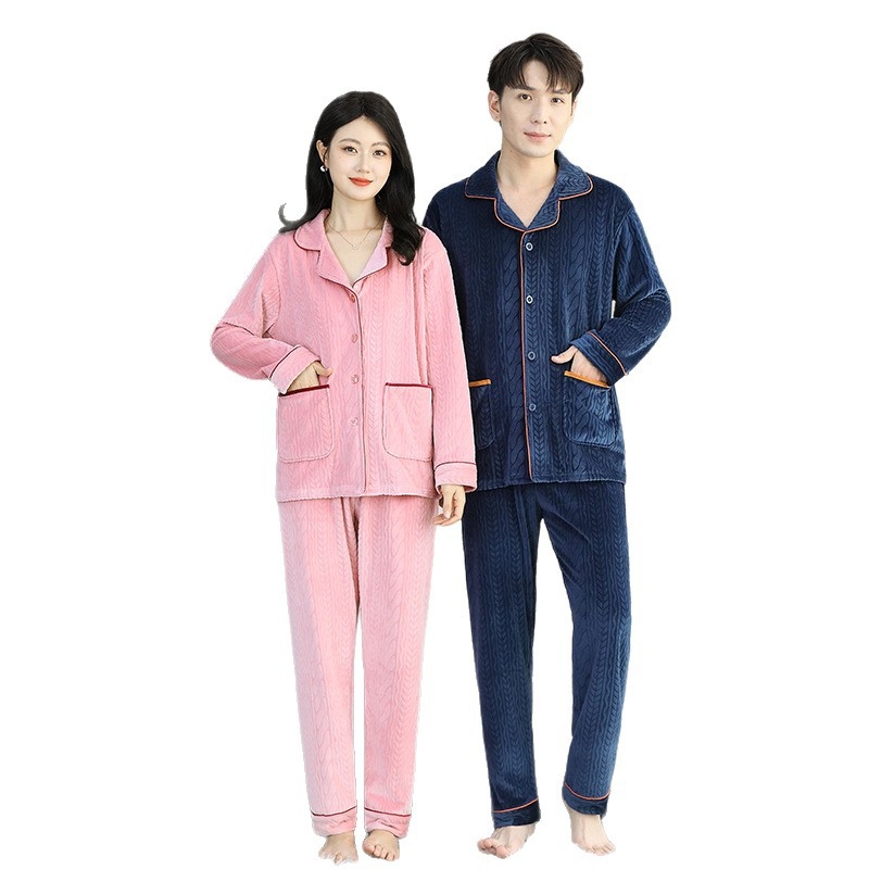 Island Velvet pizsama készlet, vastagított téli-őszi szezonhoz, hosszú ujjú, rever gallérral, pároknak, kényelmes otthoni és szabadtéri viselet
