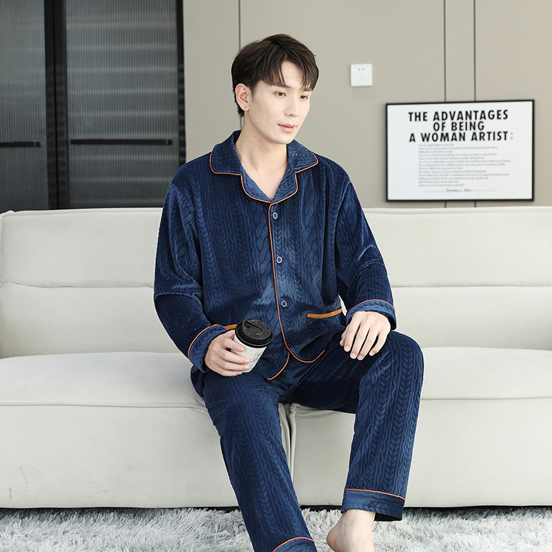 Island Velvet pizsama készlet, vastagított téli-őszi szezonhoz, hosszú ujjú, rever gallérral, pároknak, kényelmes otthoni és szabadtéri viselet