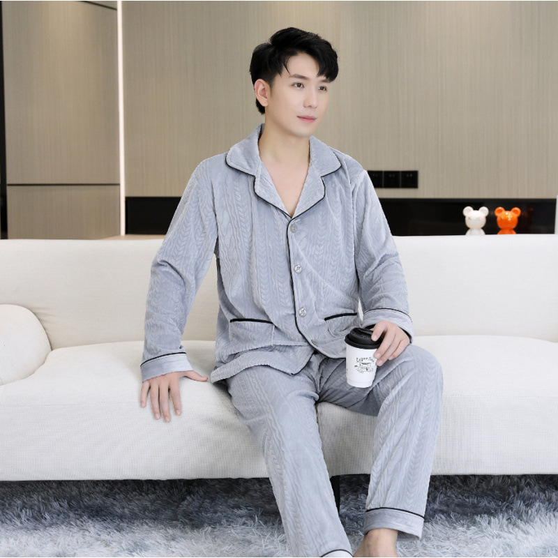 Island Velvet pizsama készlet, vastagított téli-őszi szezonhoz, hosszú ujjú, rever gallérral, pároknak, kényelmes otthoni és szabadtéri viselet