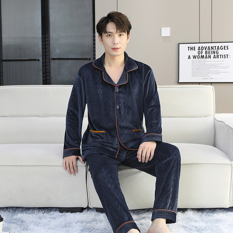 Island Velvet pizsama készlet, vastagított téli-őszi szezonhoz, hosszú ujjú, rever gallérral, pároknak, kényelmes otthoni és szabadtéri viselet