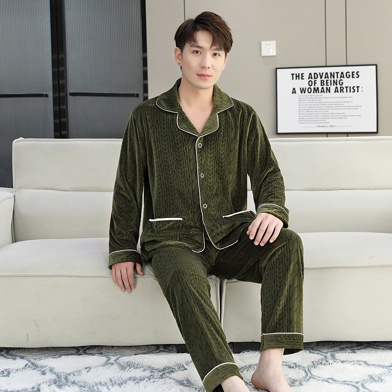 Island Velvet pizsama készlet, vastagított téli-őszi szezonhoz, hosszú ujjú, rever gallérral, pároknak, kényelmes otthoni és szabadtéri viselet
