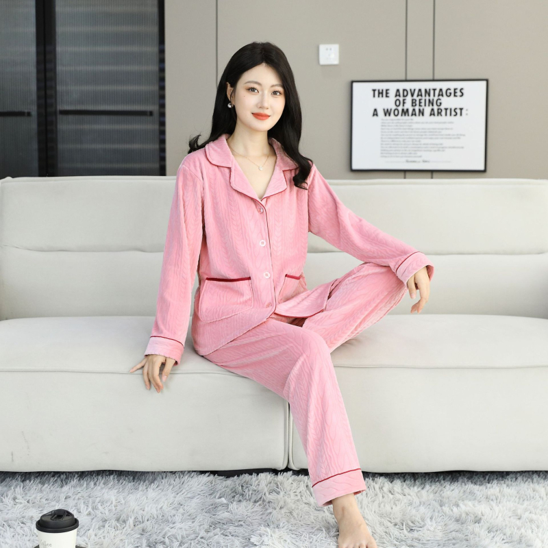 Island Velvet pizsama készlet, vastagított téli-őszi szezonhoz, hosszú ujjú, rever gallérral, pároknak, kényelmes otthoni és szabadtéri viselet