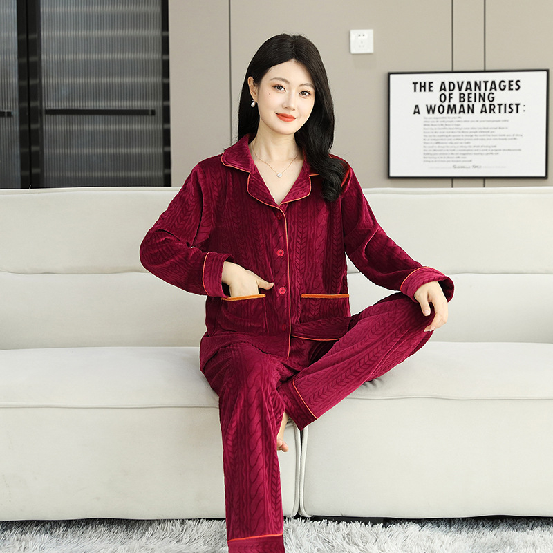 Island Velvet pizsama készlet, vastagított téli-őszi szezonhoz, hosszú ujjú, rever gallérral, pároknak, kényelmes otthoni és szabadtéri viselet