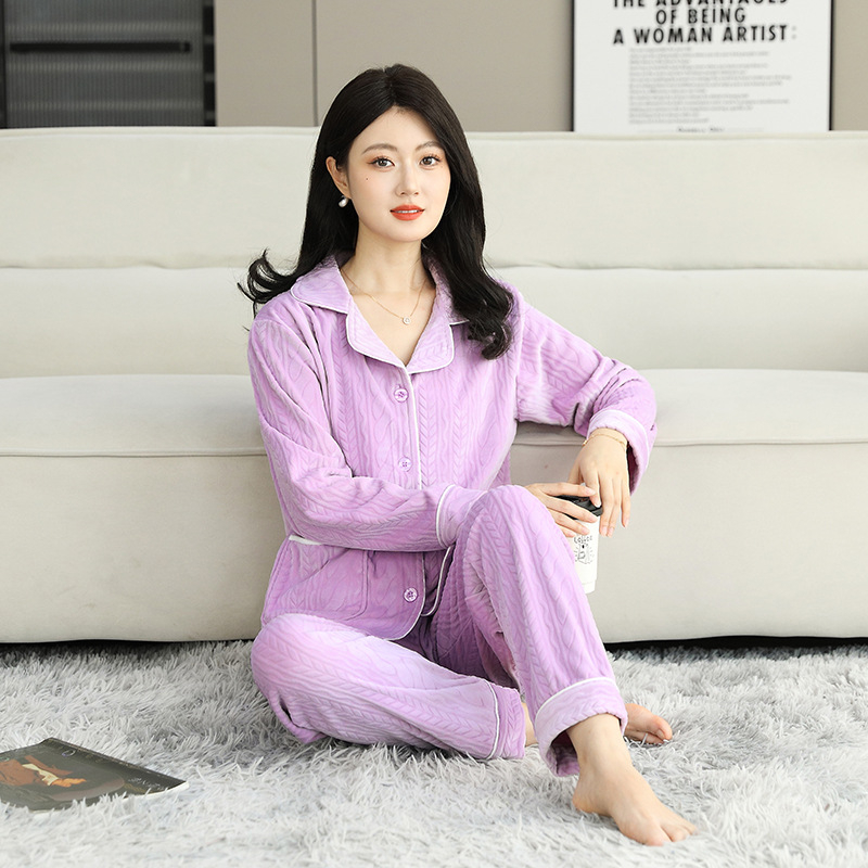 Island Velvet pizsama készlet, vastagított téli-őszi szezonhoz, hosszú ujjú, rever gallérral, pároknak, kényelmes otthoni és szabadtéri viselet