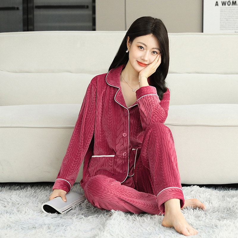 Island Velvet pizsama készlet, vastagított téli-őszi szezonhoz, hosszú ujjú, rever gallérral, pároknak, kényelmes otthoni és szabadtéri viselet