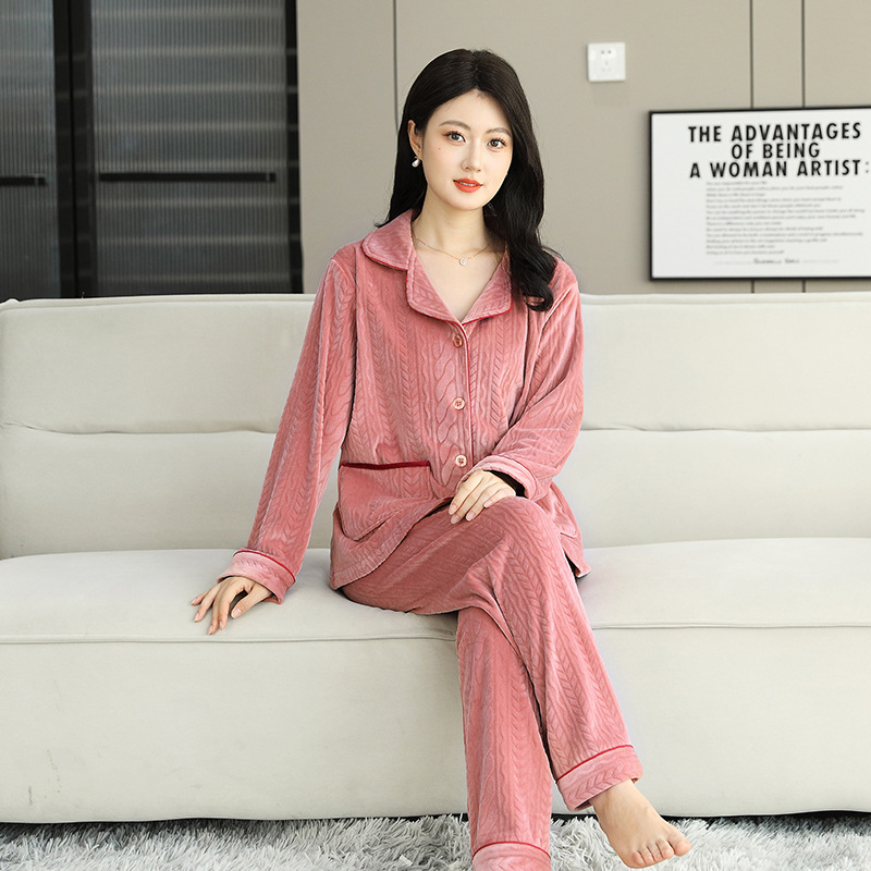 Island Velvet pizsama készlet, vastagított téli-őszi szezonhoz, hosszú ujjú, rever gallérral, pároknak, kényelmes otthoni és szabadtéri viselet