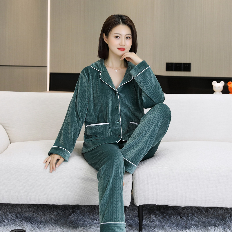 Island Velvet pizsama készlet, vastagított téli-őszi szezonhoz, hosszú ujjú, rever gallérral, pároknak, kényelmes otthoni és szabadtéri viselet