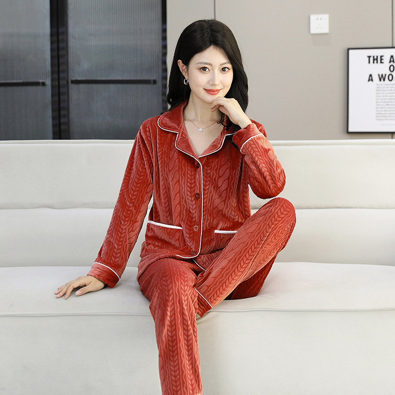 Island Velvet pizsama készlet, vastagított téli-őszi szezonhoz, hosszú ujjú, rever gallérral, pároknak, kényelmes otthoni és szabadtéri viselet