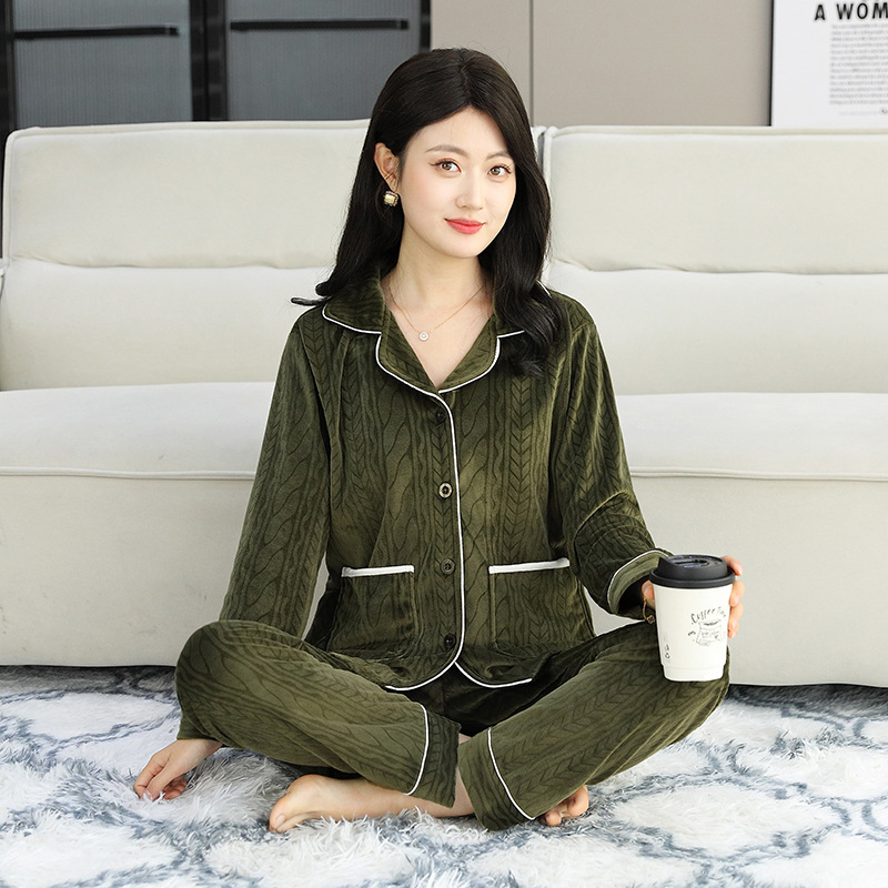 Island Velvet pizsama készlet, vastagított téli-őszi szezonhoz, hosszú ujjú, rever gallérral, pároknak, kényelmes otthoni és szabadtéri viselet