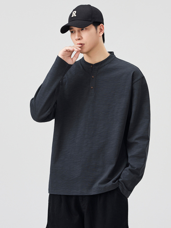 Ilga rankovė bambukų medvilnės marškinėliai su stoviu kaklu, laisvas kirpimas, ruduo 2025